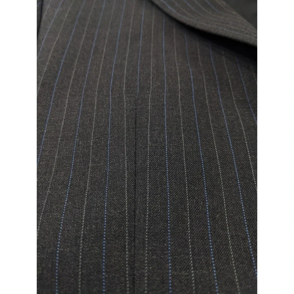 42R Ralph Lauren Black Blue Gray striped Wool Laine Blazer Sport Coat‎ Sngl Vent